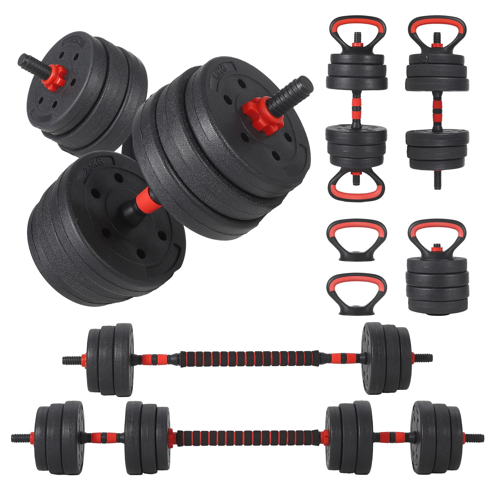 5-in-1 Adjustable Dumbbells Set, 55lbs Free Weight with Connector, Convertible to Barbell/Kettlebells/Push-Up Stand, Fitness Exercise for Home Gym Suitable Men Women