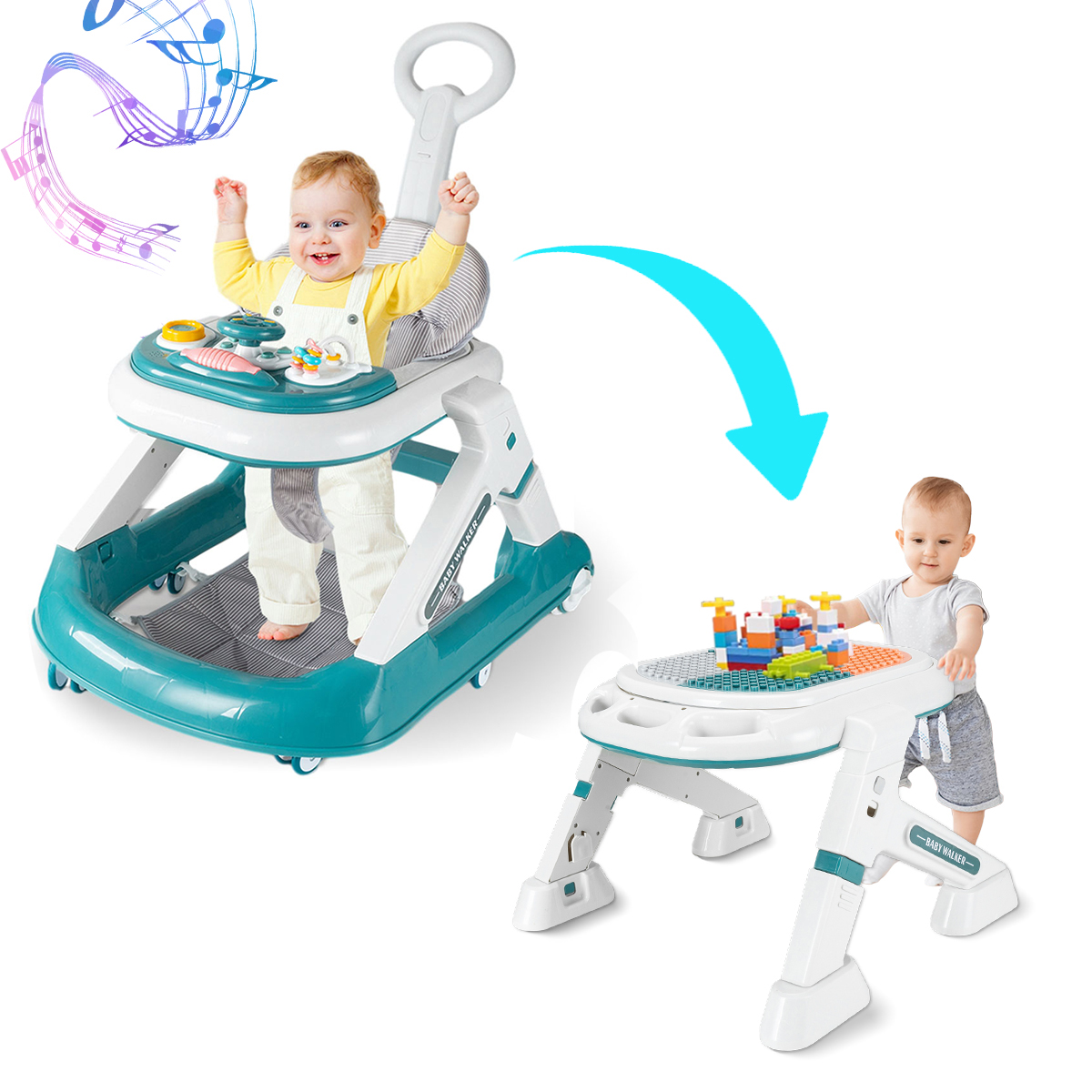 5in1 Adjustable Music Baby Walker With Push Handle and Wheels
