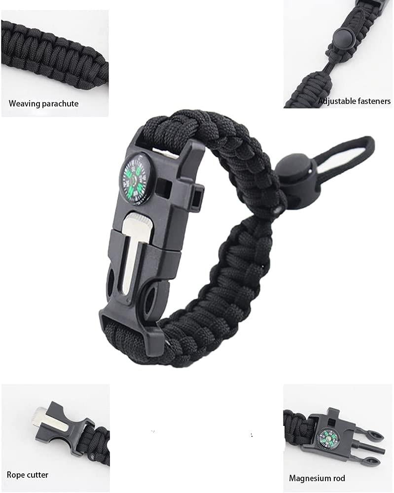 5 in 1 Adjustable Paracord Emergency Bracelet Fire Starter, Compass, Whistle, and More