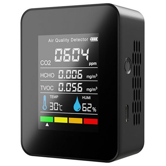 5-in-1 Air Quality Monitor CO2 Detector with Temperature Humidity Meter, Carbon Dioxide TVOC HCHO Tester, LCD Display, Portable for Home Office Greenhouse, Type-C Charging, 400-5000 PPM Range