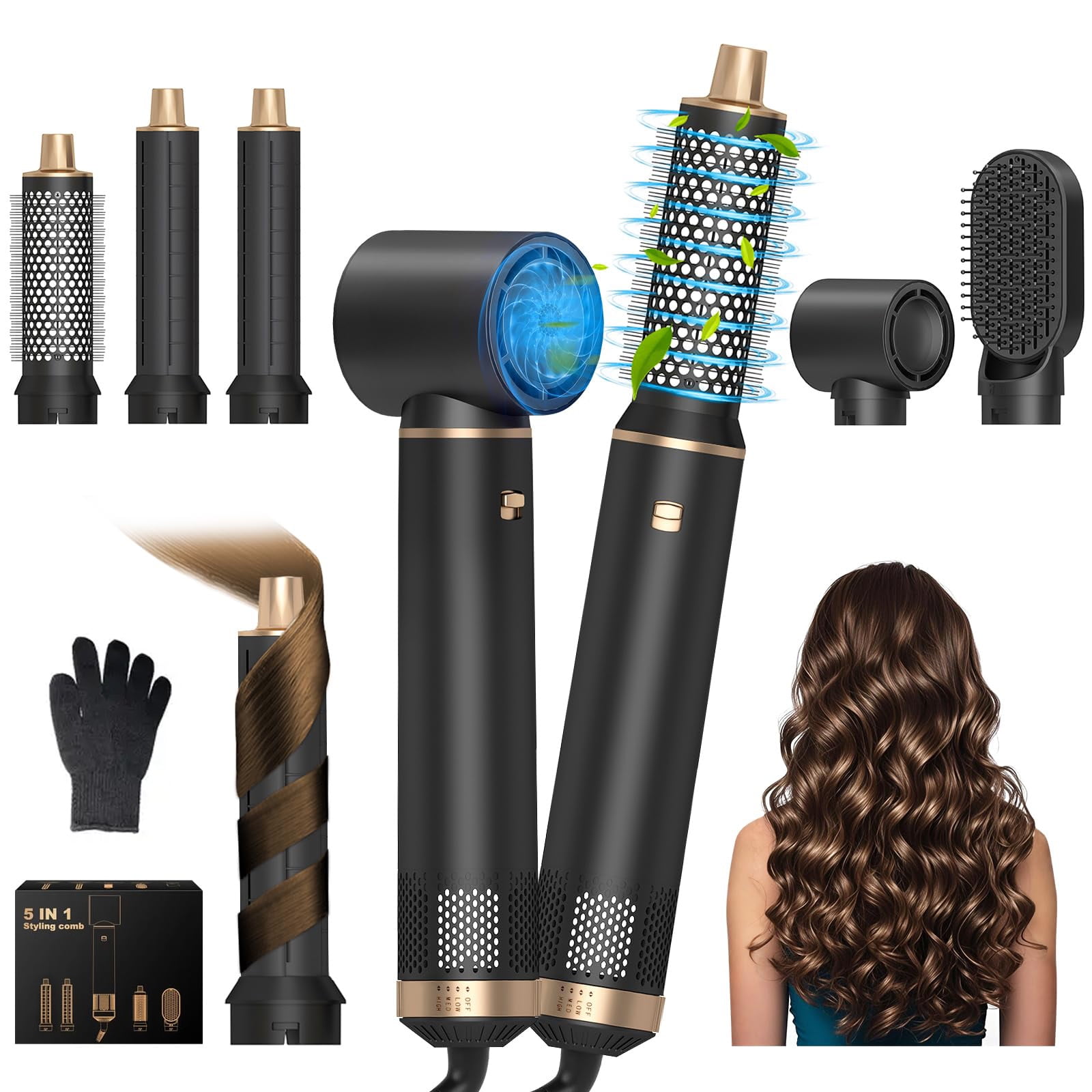 5-in-1 Air Styler for Long Hair, Blow Dryer Brush Auto Curling