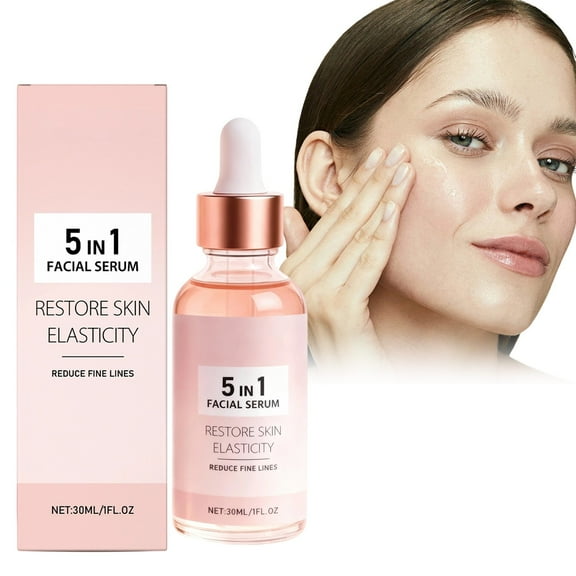5-in-1 Anti-Aging Facial Serum, Rose Gold, 30ml/1oz, with Hyaluronic Acid, Collagen, Vitamin C for Skin Elasticity, Fine Lines