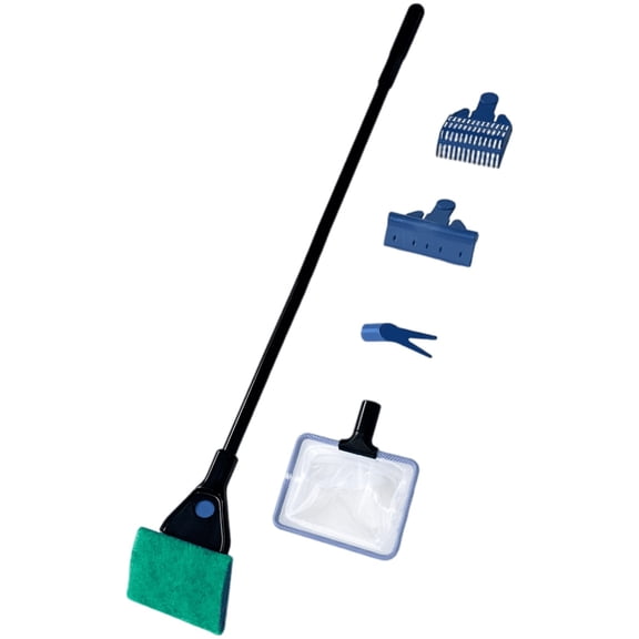 5-in-1 Aquariums Cleaning Kit, Extendable Aquarium Cleaning Tool with Algae Scraper, Fish Tank Gravel Rake, Fish Net, Plant Clamp, and Aquarium Brush, 16.9 x 4.1 x 1.2 in for Fish Tank Maintenance