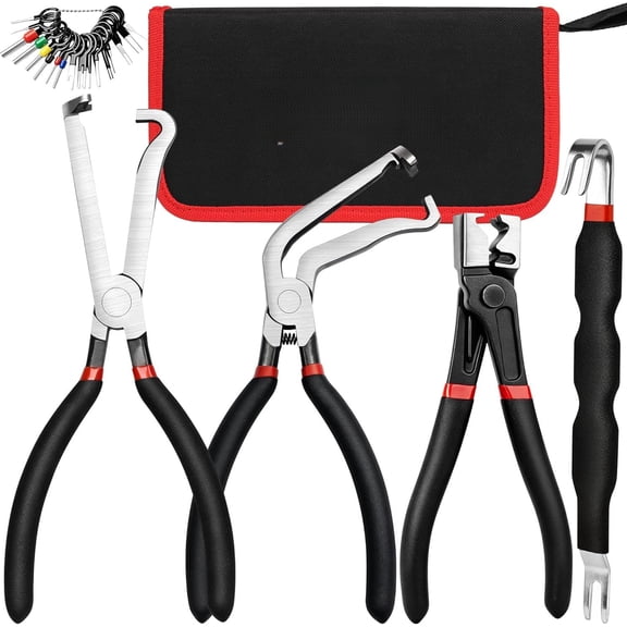 5-in-1 Automotive Electrical Disconnect Pliers Kit, 60? & 90? Angled Wire Connector Set with Terminal Pin Extractor and Hose Clamp Pliers, -Free Release for , , SUV