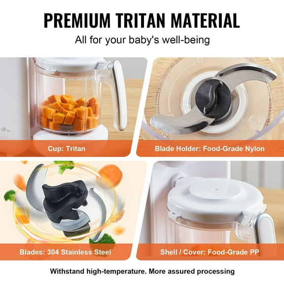 5-in-1 Baby Food Processor 430W, 750ml Tritan Bowl & Stainless Steel Blades, Steamer Blender Grinder for Homemade Baby Food Puree Fruits Vegetables Meat