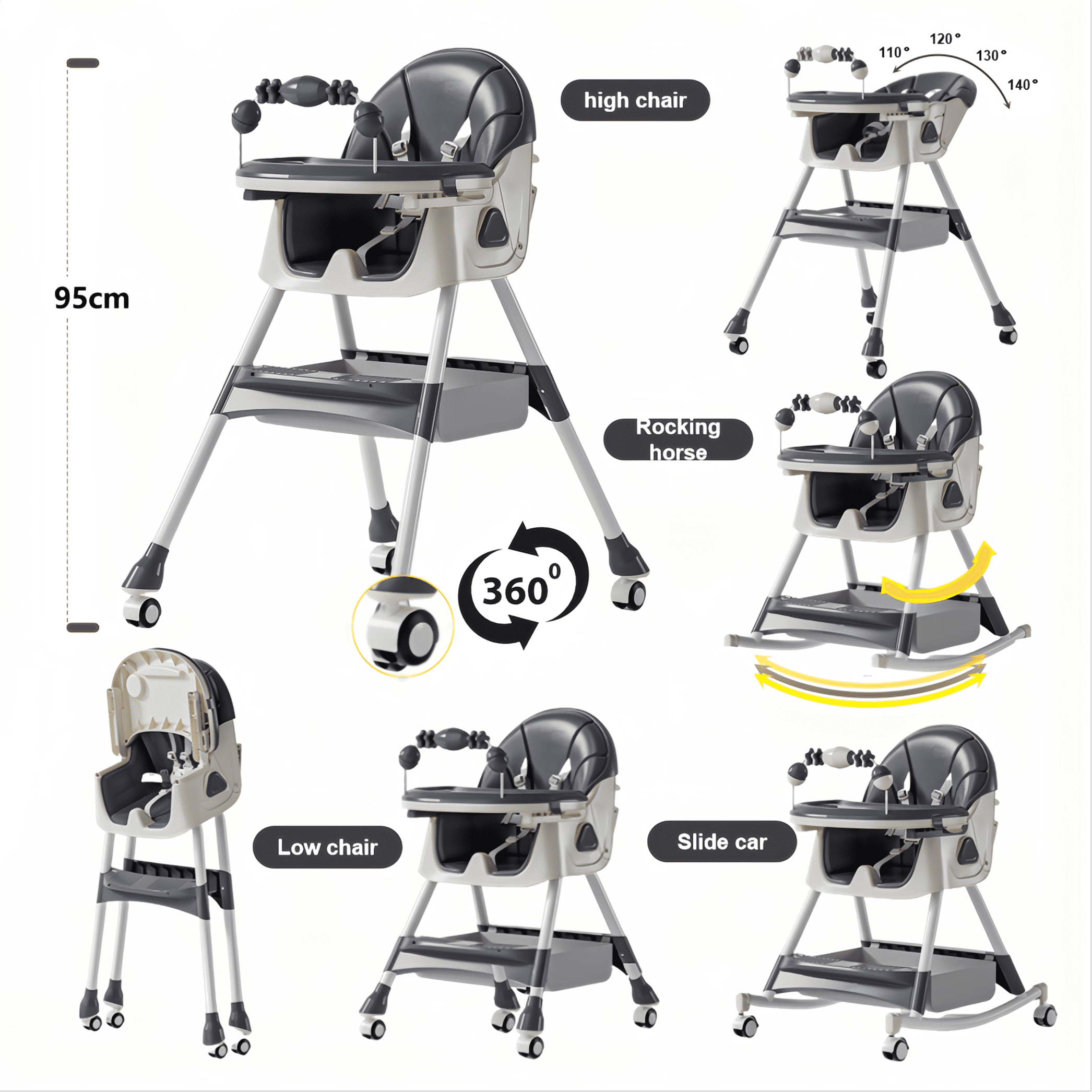 5-in-1 Baby High Chair & Rocking Chair & Baby scooter & Feeding Chair ...