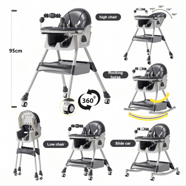 5-in-1 Baby High Chair & Rocking Chair & Baby scooter & Feeding Chair  with Toy Rack for for 0 Months to 3 Years,Convertible,Grey
