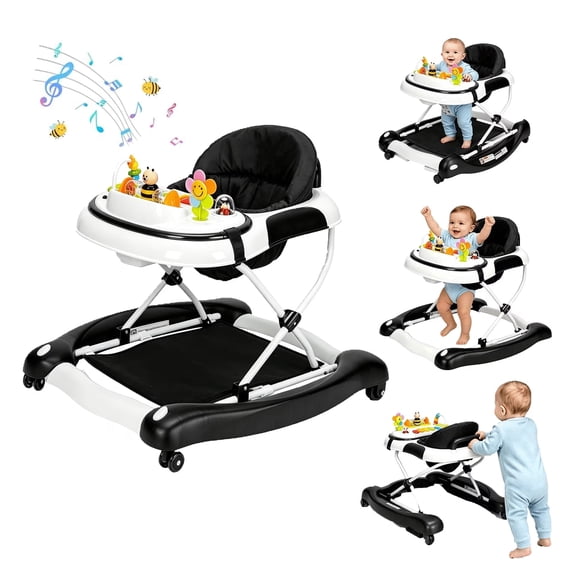 5 in 1 Baby Walker with Music and Lights for Boys Girls 6-18 Months,Wheels,Bouncer,Combo Portable & Adjustable Height for Toddler Infant,Black