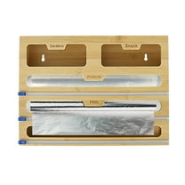 5 in 1 Bamboo Plastic Wrap Dispenser With Cutter Versatile Large Capacity Tin Foil Dispenser for Kitchen Restaurant Bakeries Fruit Store