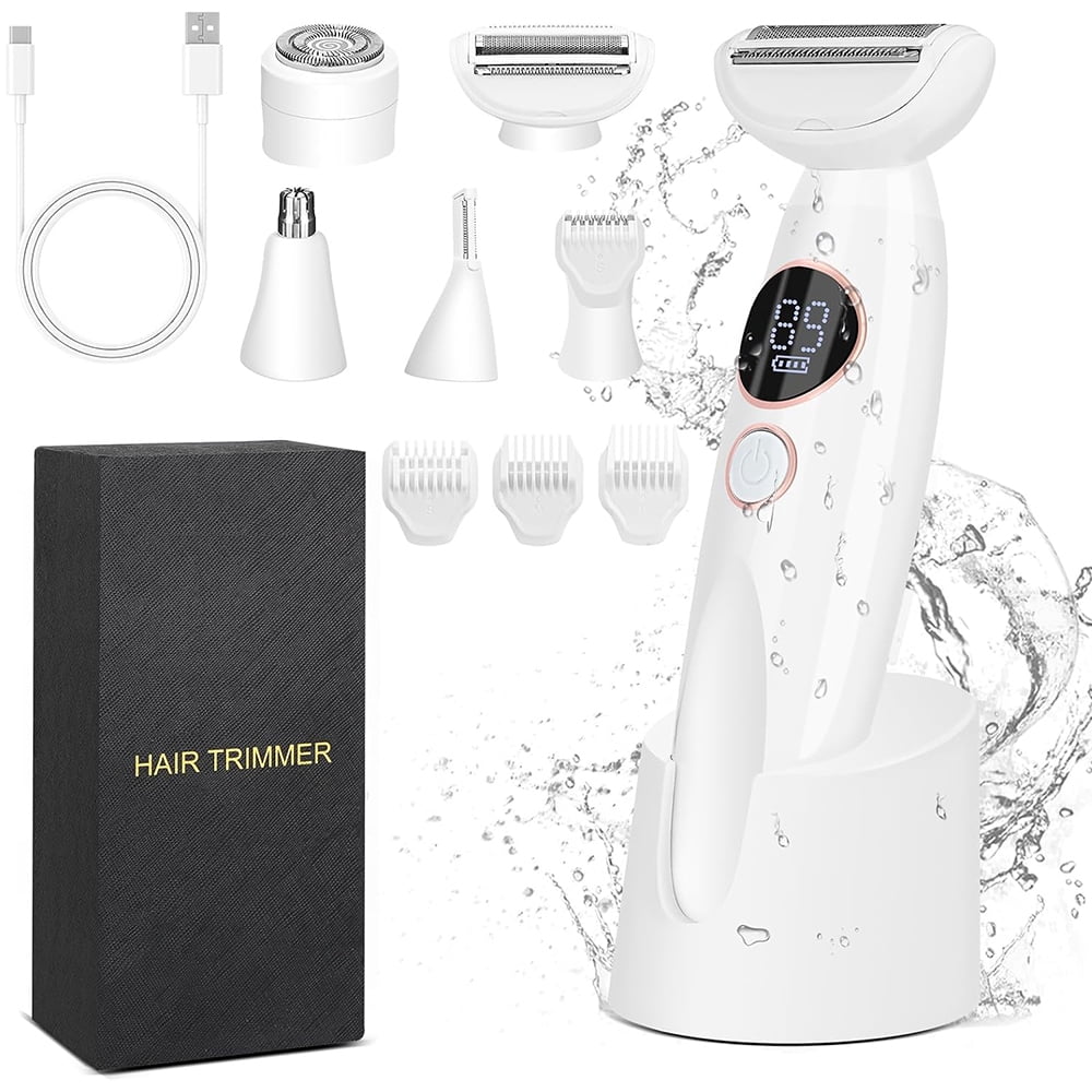 5 in 1 Bikini Trimmer for Women Electric Razors for Face Eyebrows Body Bikini Zone with Charging Station USB Rechargeable