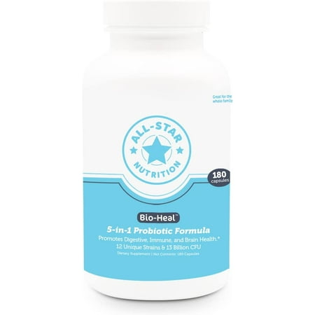 5-in-1 Bio-Heal® Probiotic Capsules for Kids, Men & Women - Best Supplement for Brain Function, Gut Health & Constipation - Shelf Stable & Fortified with Vitamins, Minerals & Prebiotics - All-Natural