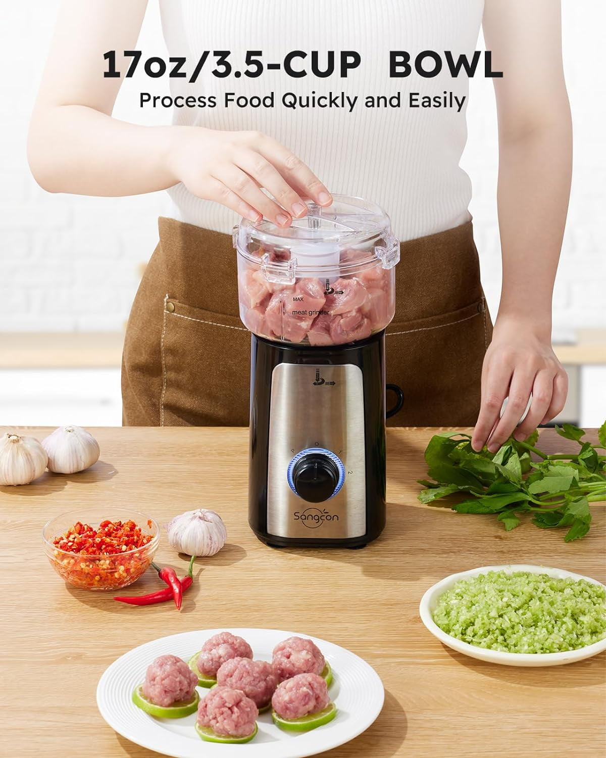 5-in-1 Blender and Food Processor Combo with 350W Motor, 4 Cups & 3 Blades for Meat, Smoothies, Shakes