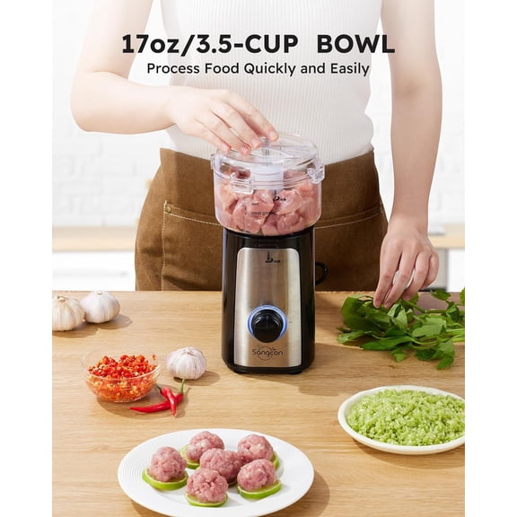 5-in-1 Blender and Food Processor Combo with 350W Motor, 4 Cups & 3 Blades for Meat, Smoothies, Shakes
