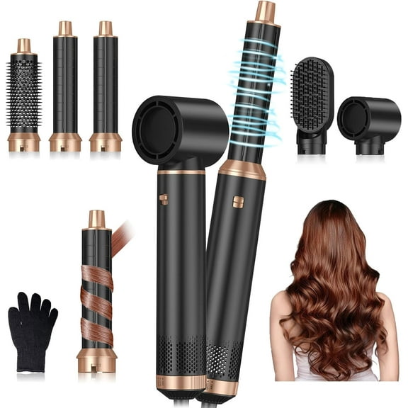 5-in-1 Blow Dryer Brush and Hair Styler Set, Hot Air Brush with 5 Interchangeable Attachments for Curling, Straightening, Drying and Volumizing, Negative Ion Technology,black