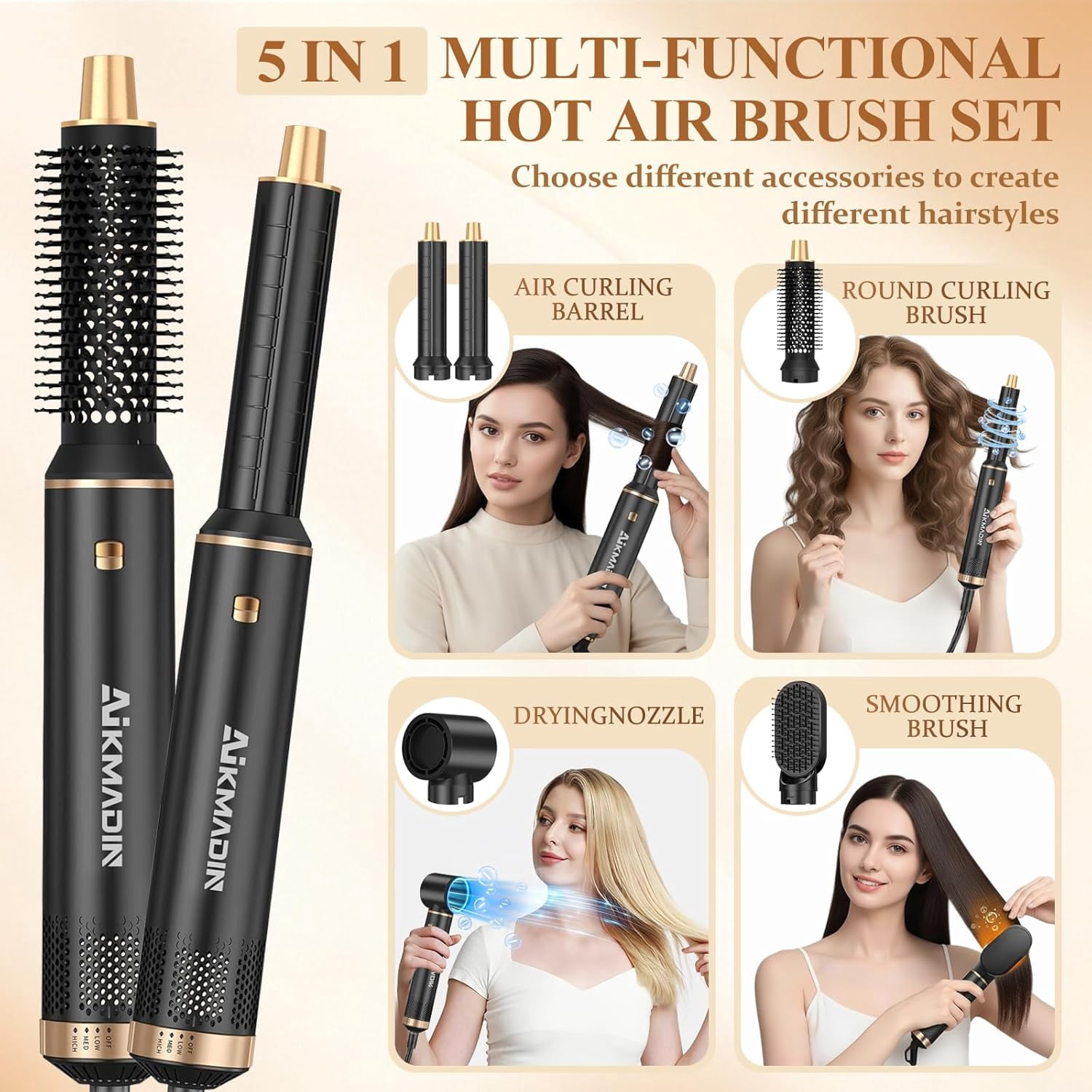 5 in 1 Blow Dryer Brush, Upgrade Hair Dryer Brush Air Curler Air ...