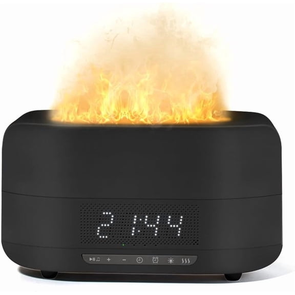 5-in-1 Bluetooth Speaker Aroma Diffuser with Flickering Flame, 400mL Humidifier LED Clock Remote, Quiet Auto Shut-Off for Bedroom Home Office Gift