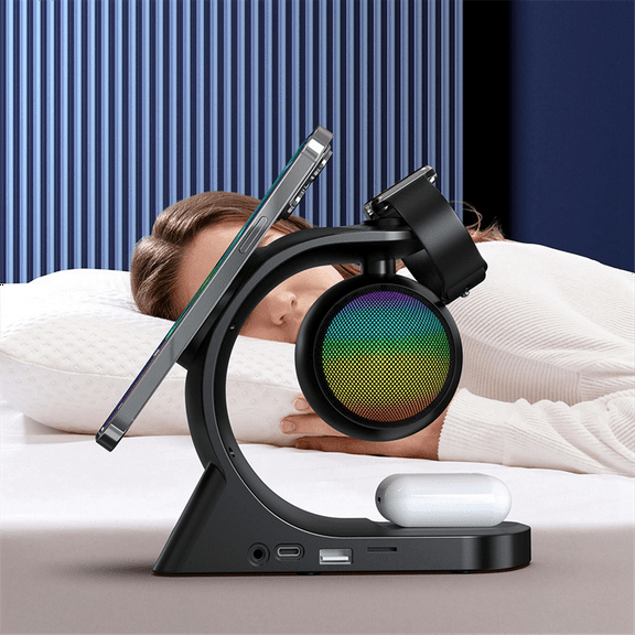 5 in 1 Bluetooth Speaker Magnetic Wireless Charger 15W Fast Charge for Watch Earphone for Universal Mobile Black