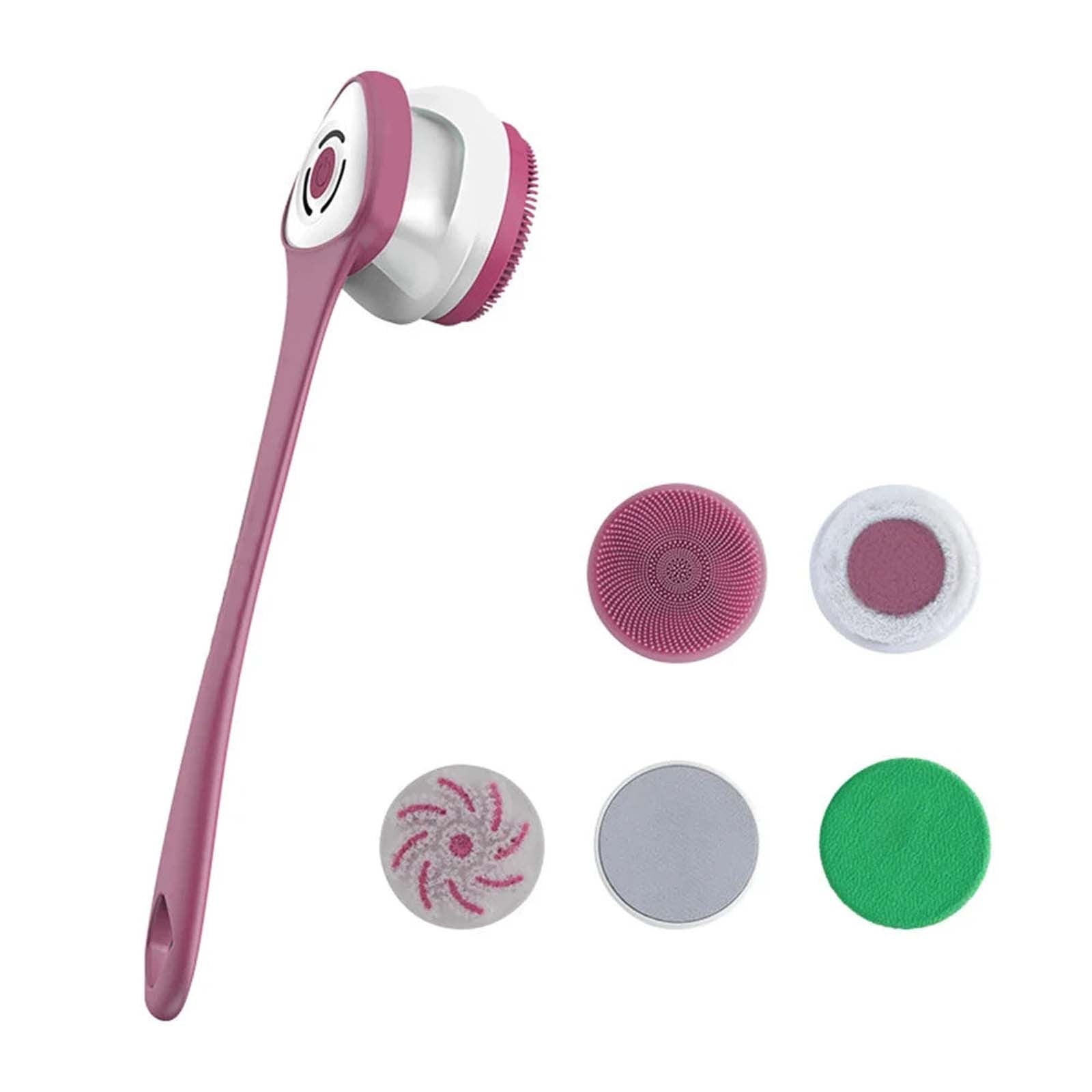 5-in-1 Body Cleaning Brush, Multi-Functional Shower Brush with Exfoliating, Foot, Face, and Power Brushes, Long Handle for Full Body Massage and Cleanliness