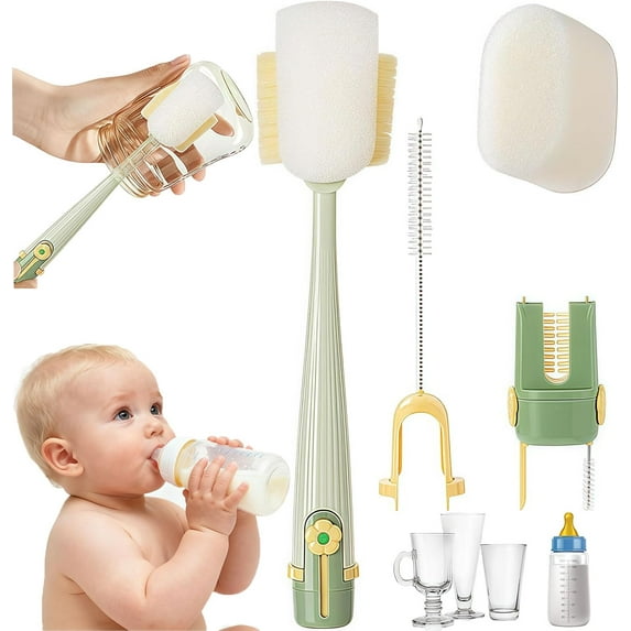 5-in-1 Bottle Cleaning Brush Set with Multi-Head Scrubbing Brushes, Long Handle Bottle Cleaner Brush for Narrow Neck Water Bottles, Mugs and Cups