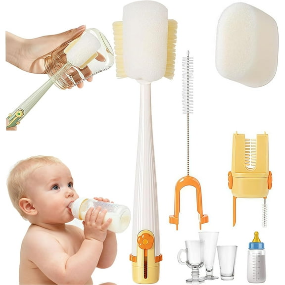 5-in-1 Bottle Cleaning Brush Set with Multi-Head Scrubbing Brushes, Long Handle Bottle Cleaner Brush for Narrow Neck Water Bottles, Mugs and Cups