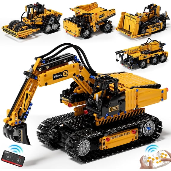 5 in 1 Building Toys STEM Robotics Kit, Remote & APP Controlled STEM Excavator/Truck/Robot/Bulldozer/Roller, 535 PCS Blocks RC Robot Erector Sets
