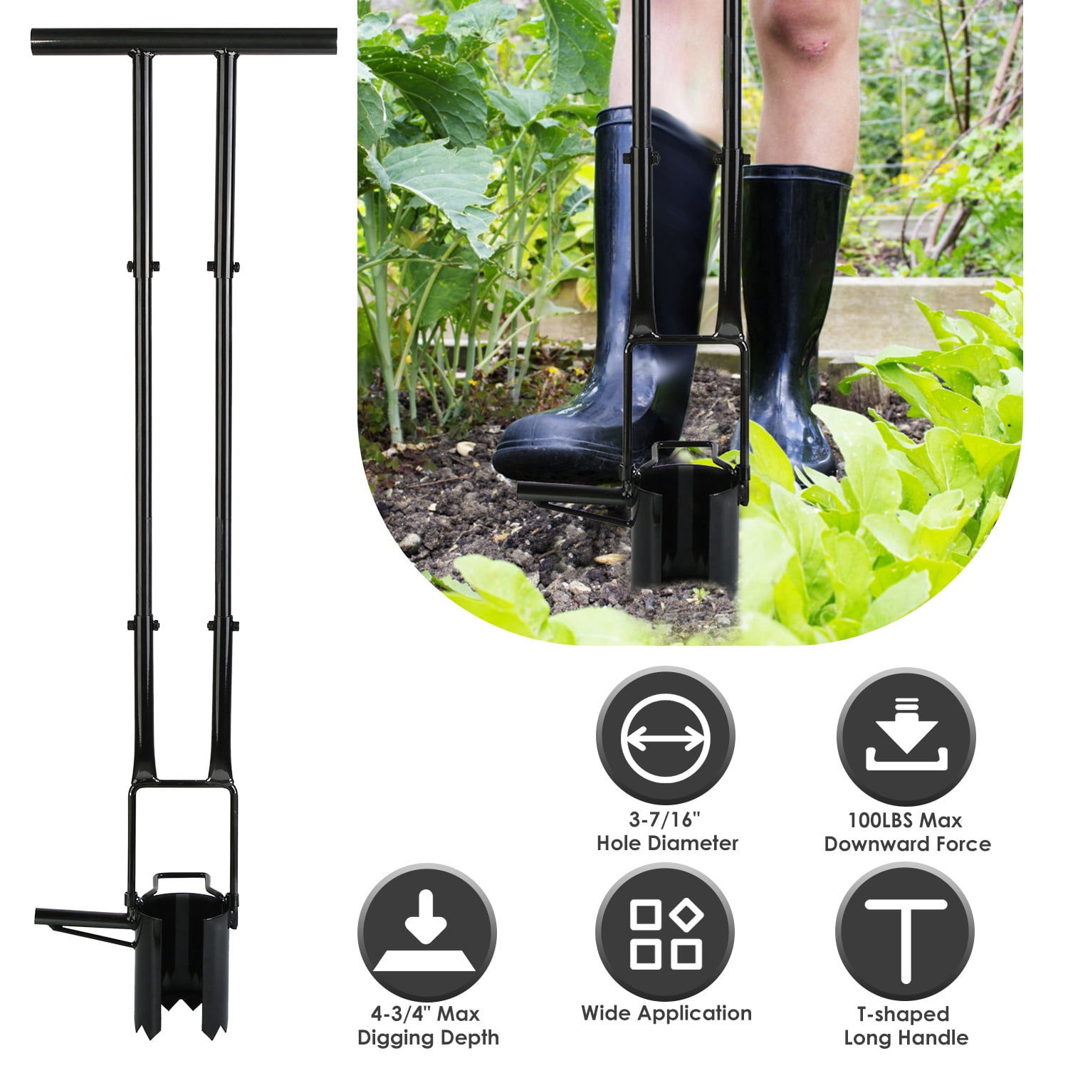 5-in-1 Bulb Planter Tool, Long Handle Garden Digger Weeder Soil Remover for Home Garden Lawn,Easy to Use Bulb Planter, Multifunctional Garden Tool for Planting Weeding Digging