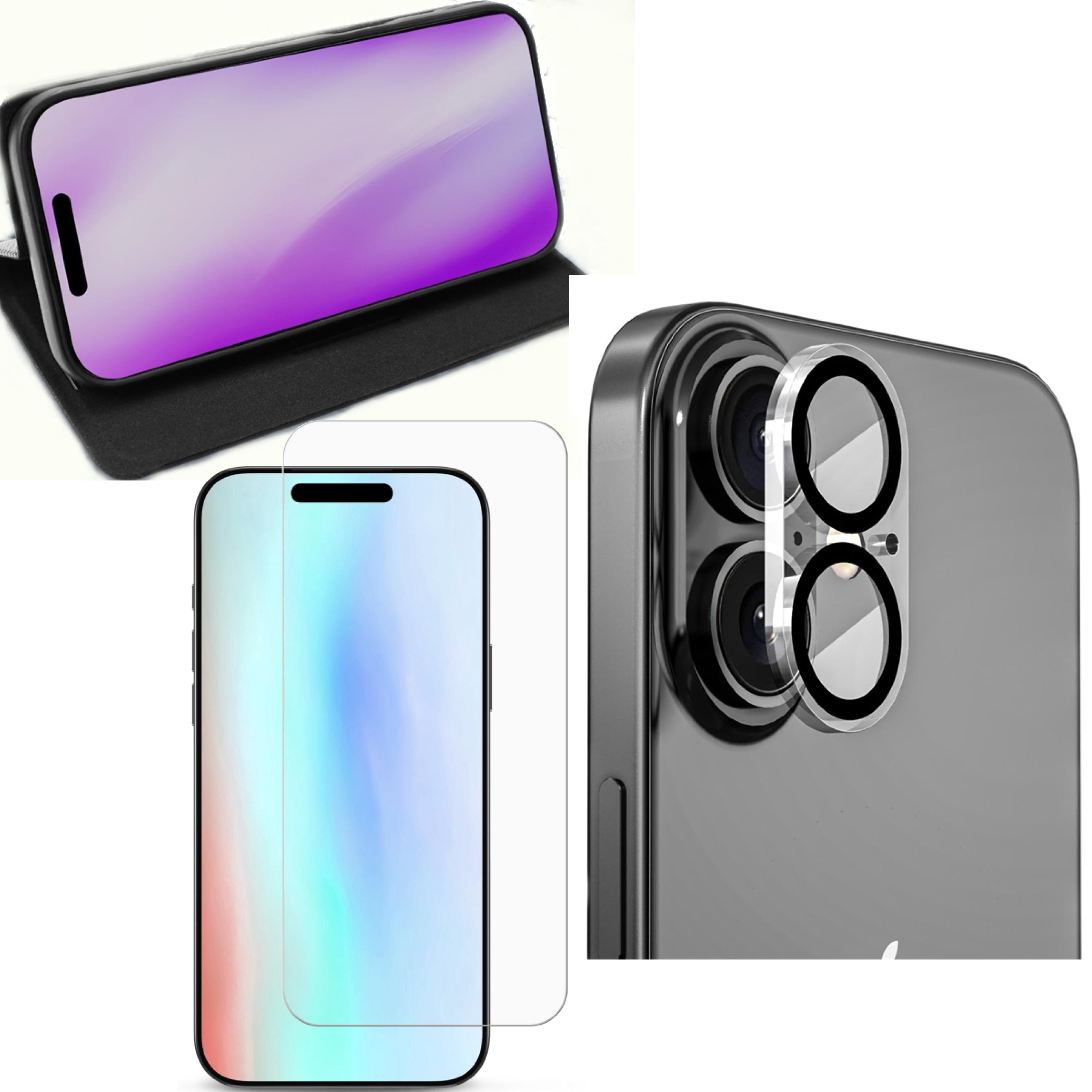 5 in 1 Bundle compatiable with iPhone 17 Executive Protection Trio – Wallet Case + Privacy Tempered Glass (3-Pack) + Camera Lens Protector