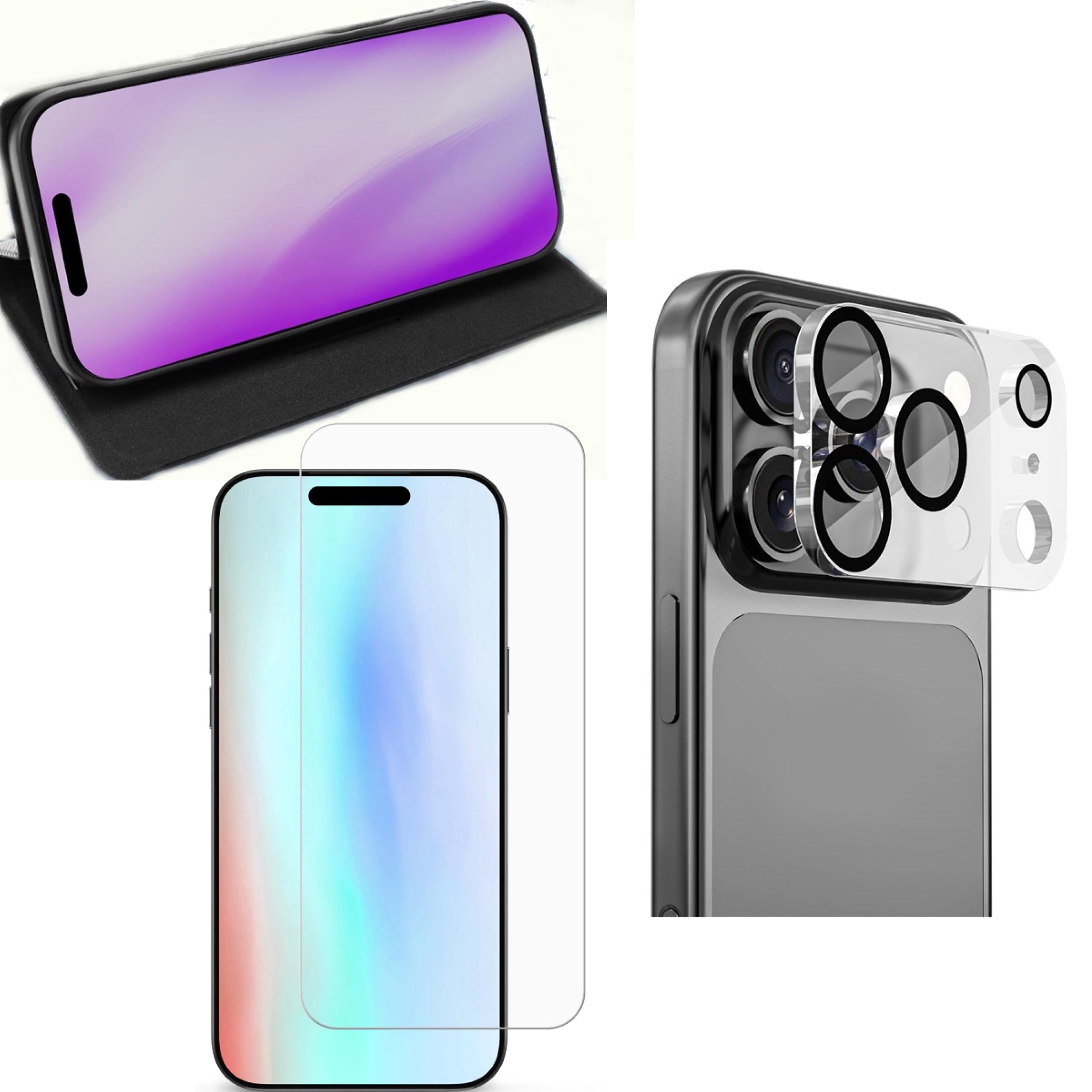5 in 1 Bundle compatiable with iPhone 17 Pro Executive Protection Trio – Wallet Case + Privacy Tempered Glass (3-Pack) + Camera Lens Protector