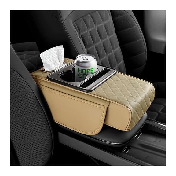 5-in-1 Car Center Console Cover,Multifunctional Arm Rest Cover for Car with Cup Holder,Phone Holder,Pocket,Car Tissue Holder,Leather Height Enhancement Car Armrest Cushion for Most Cars (Black)
