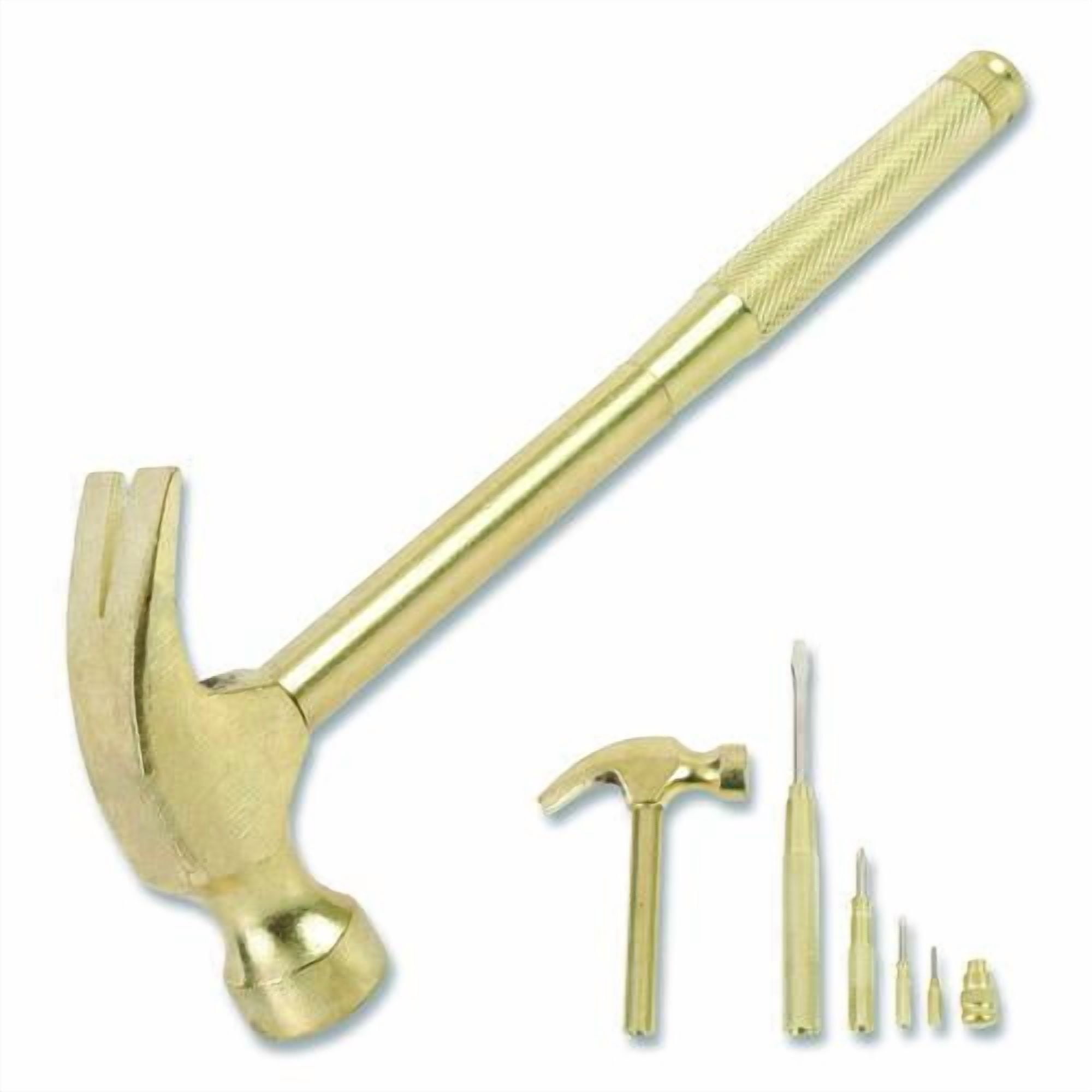 5-in-1 Carpenter's Hammer with Nesting Handle Containing Four Screwdrivers, 6.5" Long Gold Handle | Bundle of 5