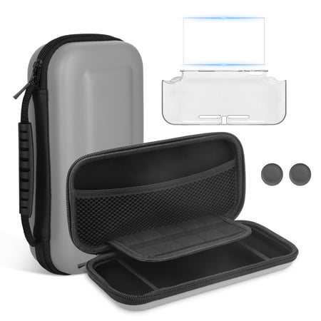 EEEkit 7-in-1 Carrying Case Accessories Kit Fit for Nintendo Switch Lite with Protective Travel Bag, Clear Cover Case, Screen Protector, Thumb Caps