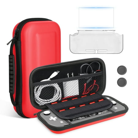 EEEkit 7-in-1 Carrying Case Accessories Kit Fit for Nintendo Switch Lite with Protective Travel Bag, Clear Cover Case, Screen Protector, Thumb Caps