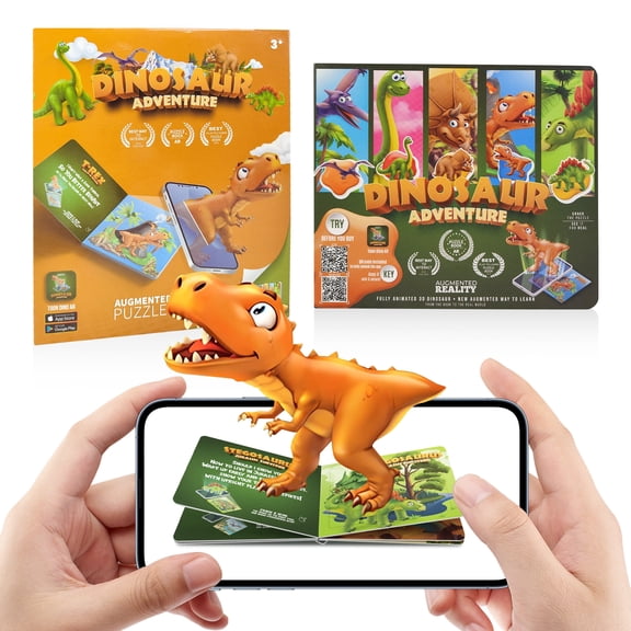 5-in-1 Cartoon AR Dinosaur Puzzle Book for Kids 3+, 3D Interactive Augmented Reality Learning Toy, Educational Jigsaw Set with T-Rex, Audio Narration