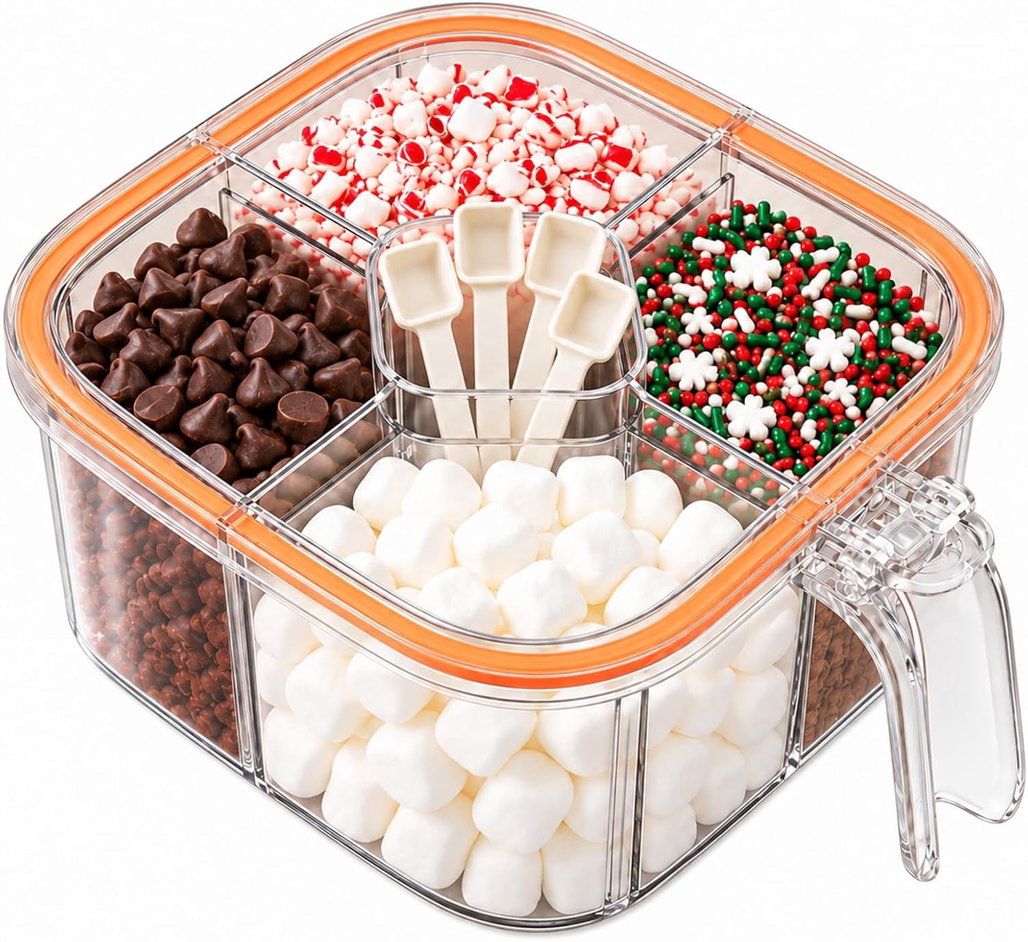 5-in-1 Clear Acrylic Hot Chocolate Bar Topping Container, Divided ...