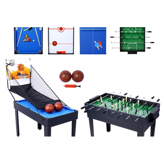5-in-1 Combo Game Table Set for Home, Game Room, Friends & Family with Billiards, Push Hockey, Foosball, Ping Pong, and Basketball with All of the Accessory