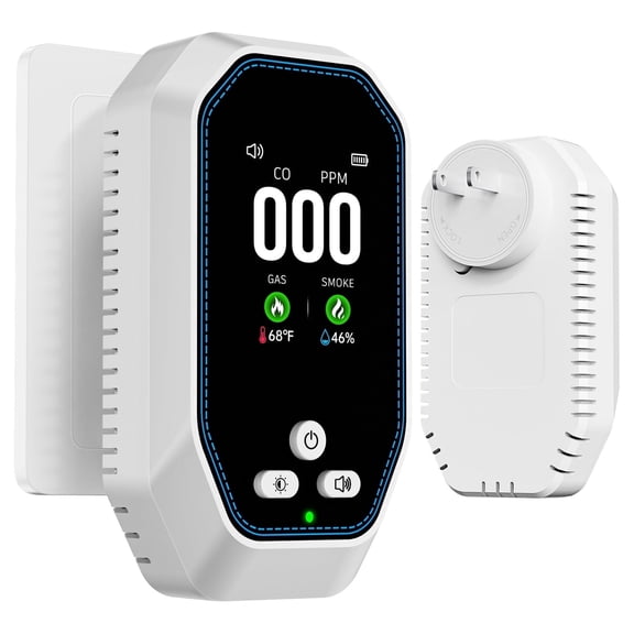 5-in-1 Combustible Gas & C O Detector with Temperature and Humidity Display, Plug-in Portable Gas Leak Alarm for Home, Apartment, Hotel, Camping, RV