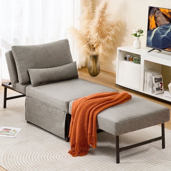 zzw 5-in-1 Convertible Sleeper Sofa Chair, Adjustable Linen Folding Ottoman Bed, Assembly-Free for Apartment Living Room