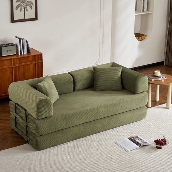 5-in-1 Convertible Sofa Bed | 79" Modular Sleeper with Fixed Frame & No Assembly | Boneless Compression & Pull Out Bed | Corduroy with High-Resilience Foam for Small Spaces, Apartments