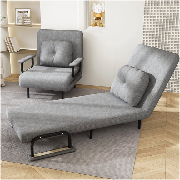 5-in-1 Convertible Sofa Bed with Adjustable Backrest, Grey Grass Cloth Sleeper Chair for Small Spaces