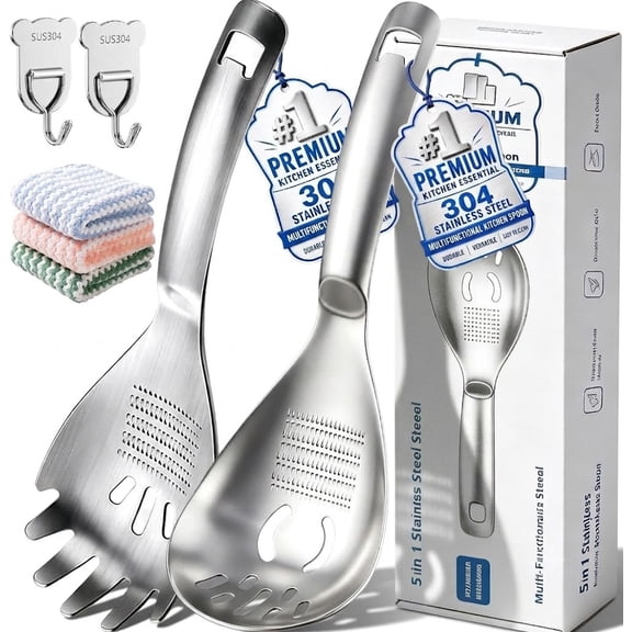 5-in-1 Cooking Spoon, 304 Stainless Steel Egg Separator, Grater, Masher, Ginger Garlic, Potato Masher, Slotted Spoon, Bottle Opener, Kitchen Cooking Tool