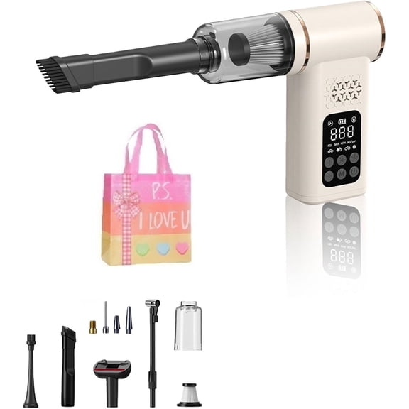 5-in-1 Cordless Car Vacuum & Tire Inflator (White)  Portable Air Compressor with Digital Gauge & LED Light for Car/Home  Z