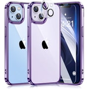 5 in 1 Crystal Slim Clear for iPhone 14 Case,Not-Yellowing & Military Grade Drop Protection Purple