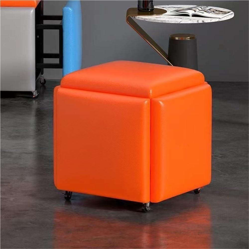 Stackable Footstools 5-in-1 Cube Ottoman with Wheels, Nesting Stackable Footstool ...