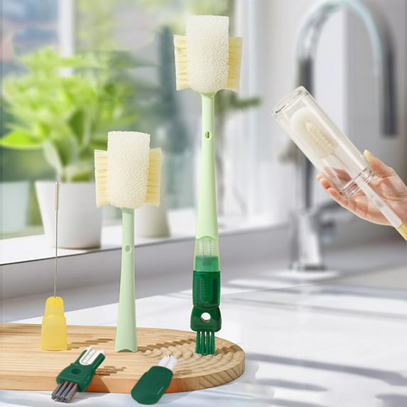 5-in-1 Cup Cleaning Brush with Sponge Head, Long Handle for Home Kitchen Use, Multi-Functional Bottle Brush for Water Bottles and Containers, 1-Pack
