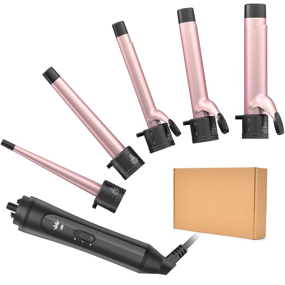 5 in 1 Hair Curler Set  Ceramic Curling Wand with Adjustable Heat & Glove