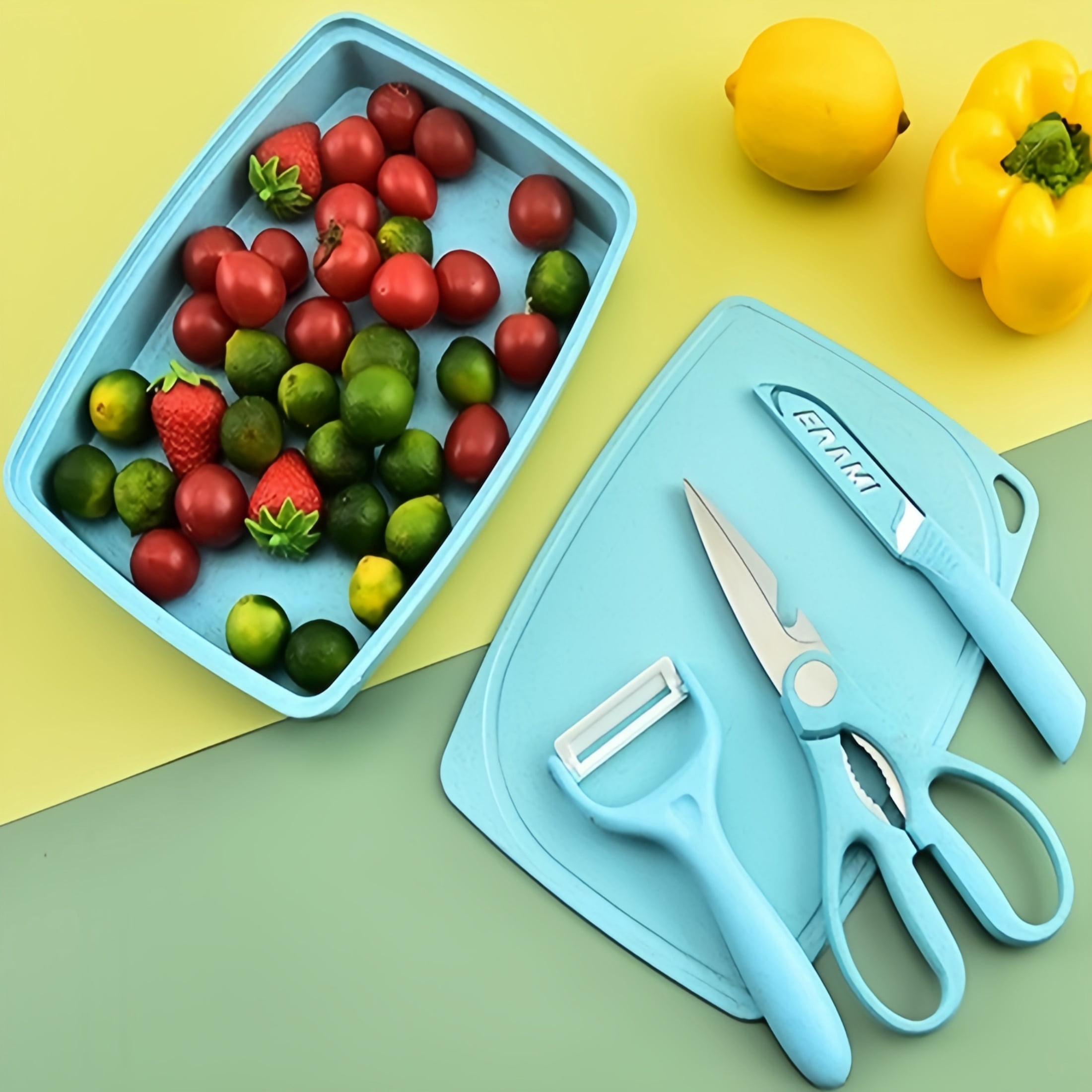 5-in-1 Cutting Board, Knife, Peeler, Scissors and Tray Set/Travel, Camping/Outdoor, Dorms  Small Cutting Boards  Dishwasher Safe