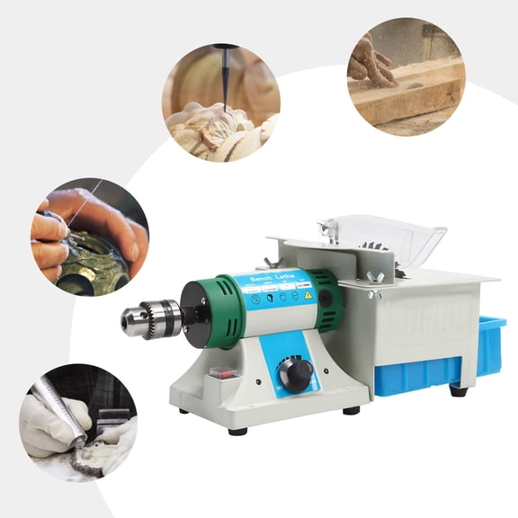 5-in-1 Desktop Jewelry Polisher Carving Cutting Machine, Multi-Function Adjustable Speed Bench Grinder for Jade, Agate, Metal and Wood