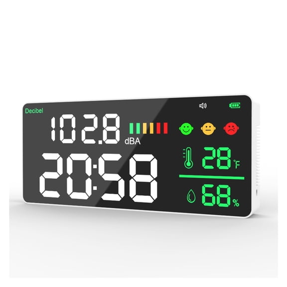 5 in 1 Digital Decibel Meter, Noise Detector, Wall Mounted Fahrenheit , Air Humidity Detection ,Feature Packed