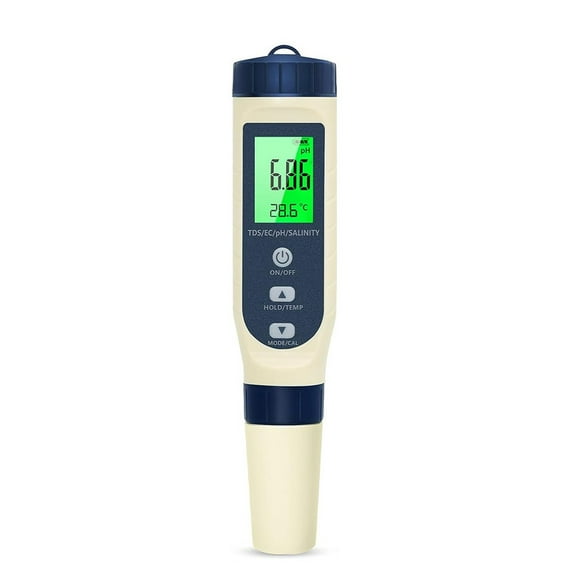 5-in-1 Digital Water Quality Tester with LCD, pH Salinity Conductivity Temperature Meter, Auto Calibration for Pool Aquarium Drinking Water
