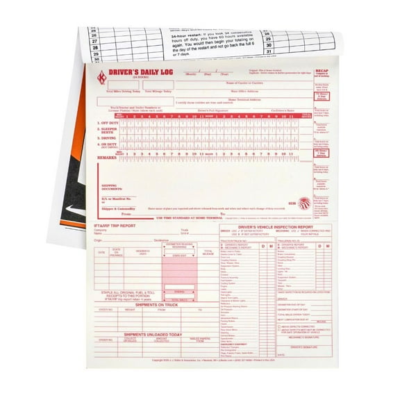5-in-1 Driver Daily Log Book 10-pk. with Detailed DVIR, Daily Recap, Shipments Records & Trip Report - Book Format, 2-Ply Carbonless, 8.5" x 11", 31 Sets of Forms Per Book - J. J. Keller & Associates